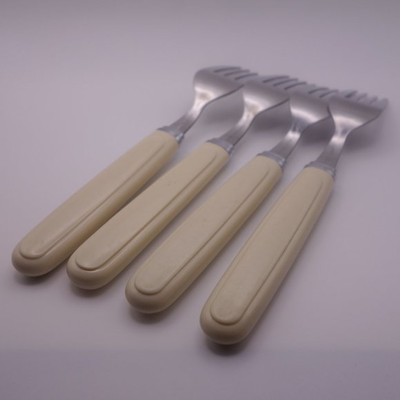 Vintage Four(4) Stainless Taiwan Forks with Plastic Handles with Pattern - Picture 7 of 11